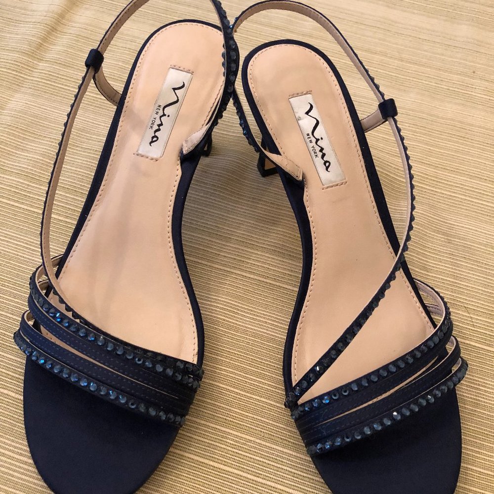 Nina Navy Evening Shoes, Size 8